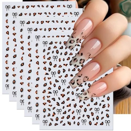Leopard Print Nail Art Stickers 3D Self-Adhesive Brown Bow Nail Art Sticker-4