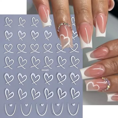 6Pcs Heart Nail Art Stickers Decals, Valentine’s Day Heart Valentines Style-4