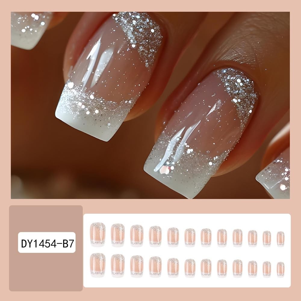 White French Press on Nails Medium Square – Summer Cute Fake Nails Nude Pink …