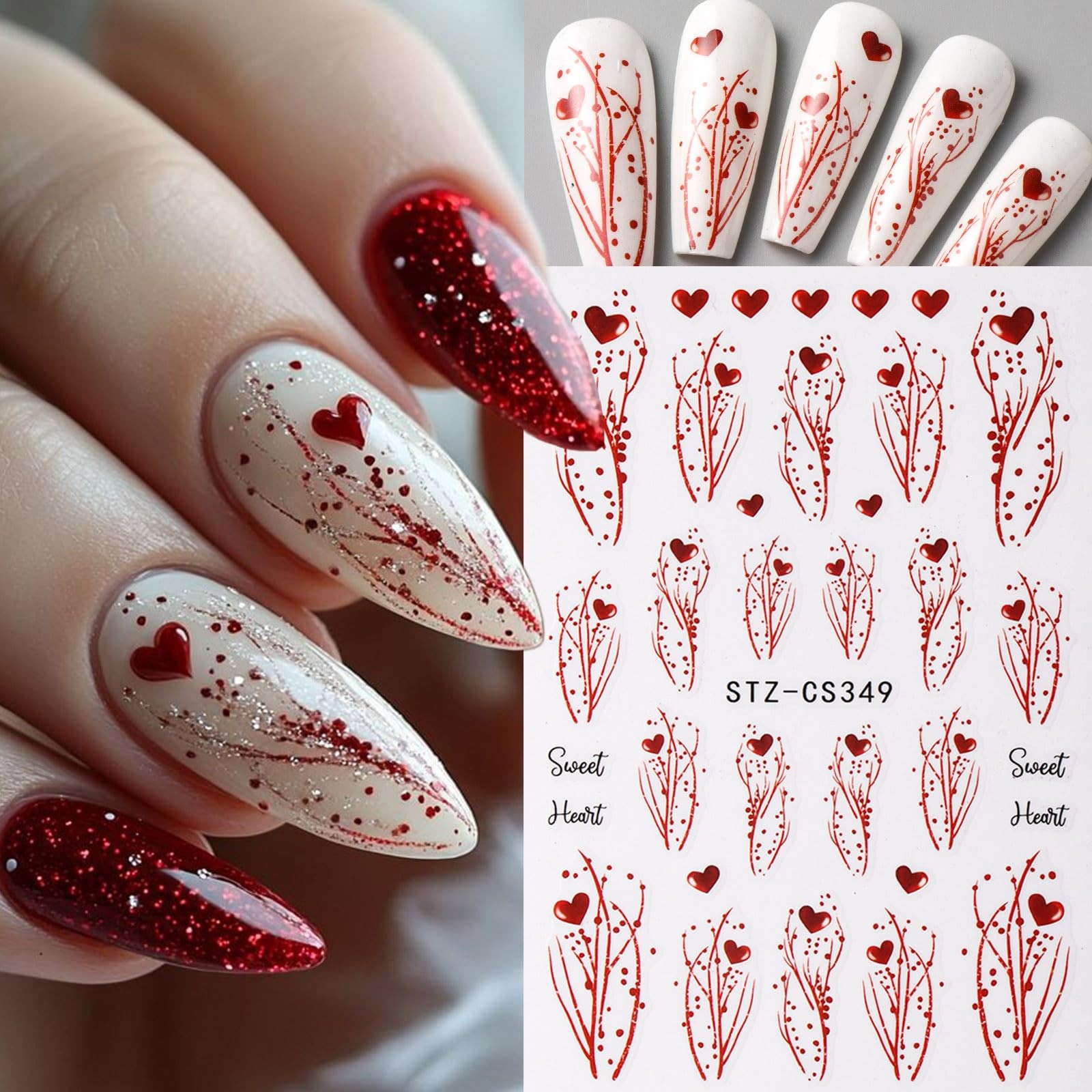 8pcs Mini Heart Nail Art Stickers with Golden Line, Valentine’s Day Romantic …