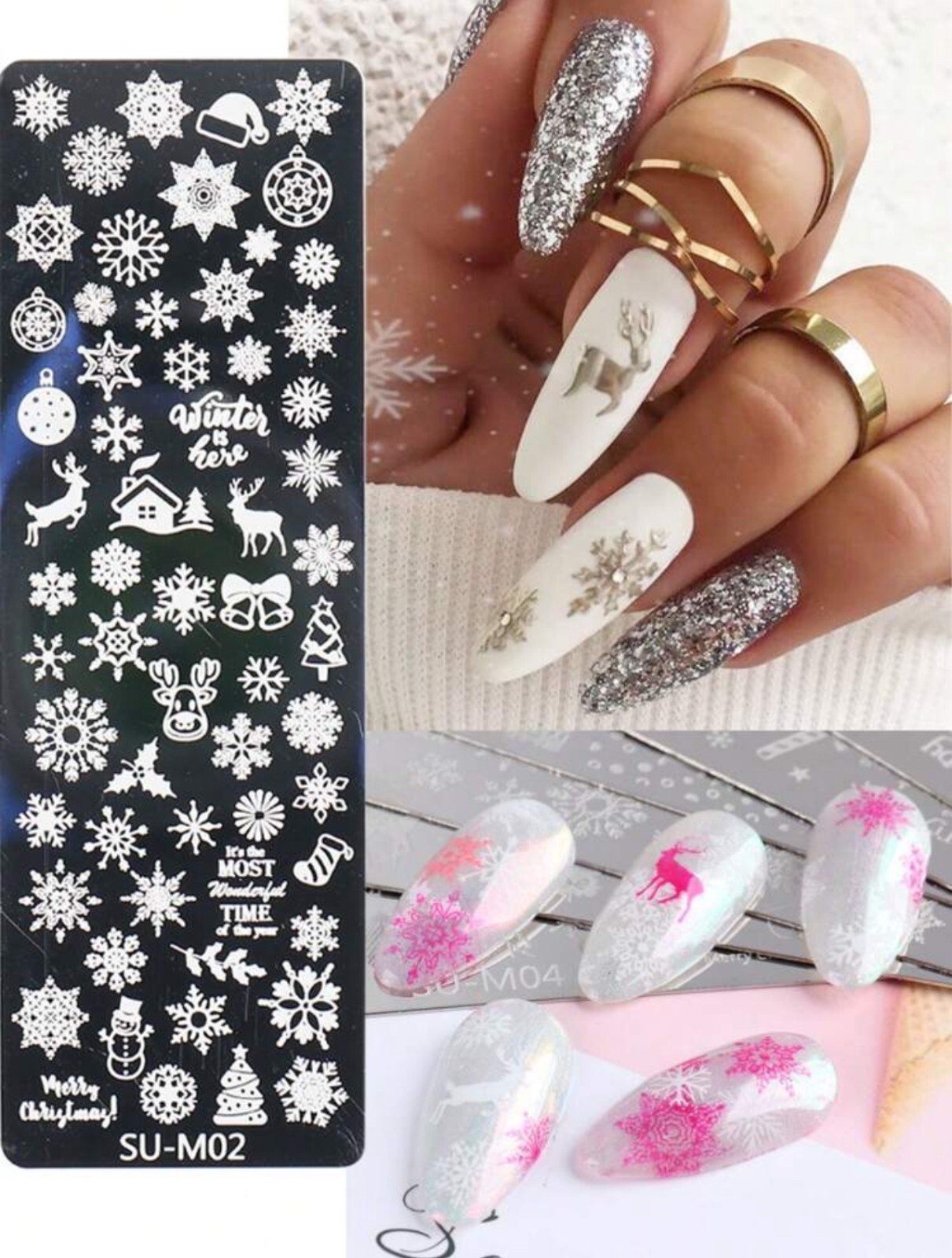 Christmas Nail Stamping Plate Snowflakes Santa Reindeer Winter Patterns Festive