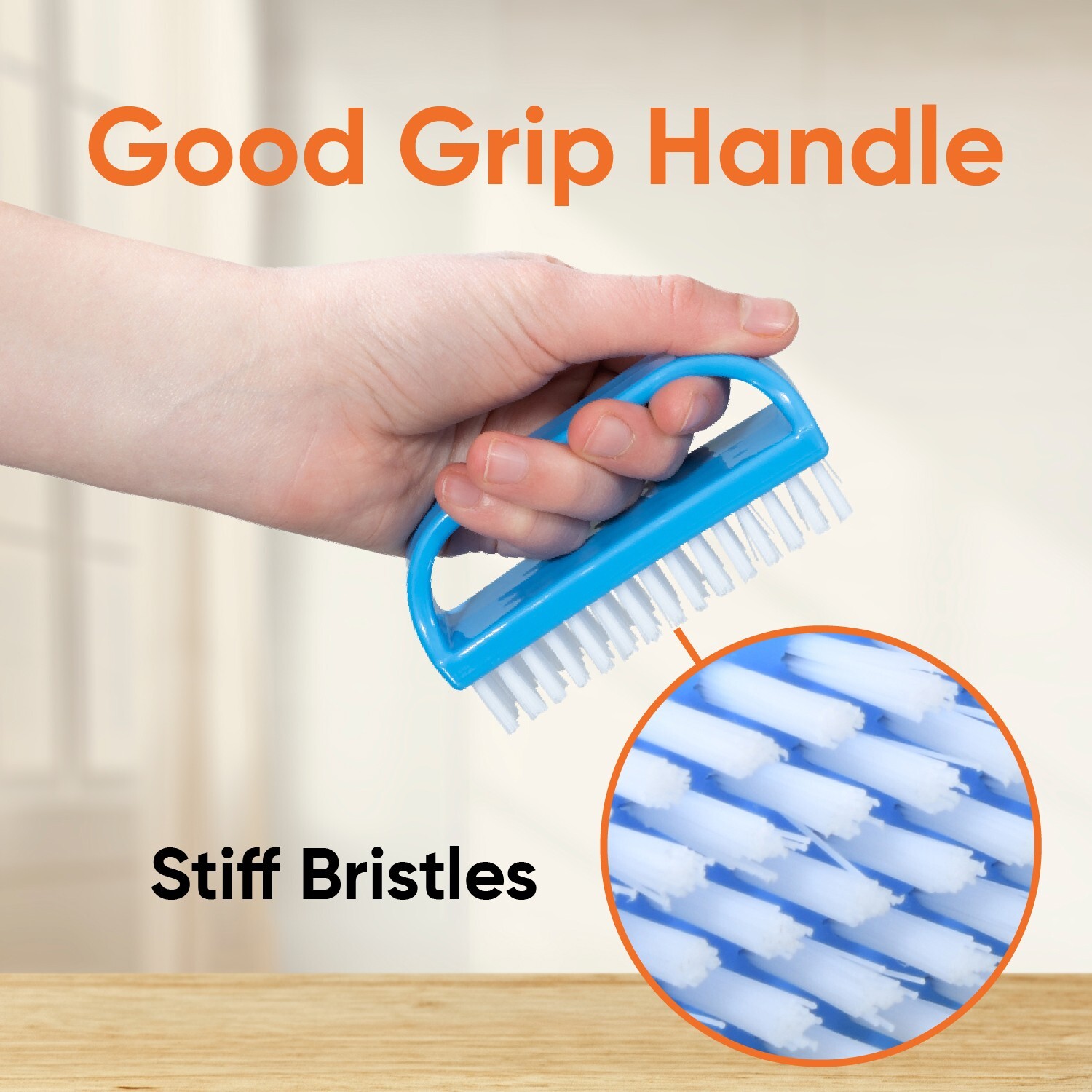 Superio Nail Brush Scrub, Stiff Bristle Cleaning Brush for Toes & Nails, 6 Pack