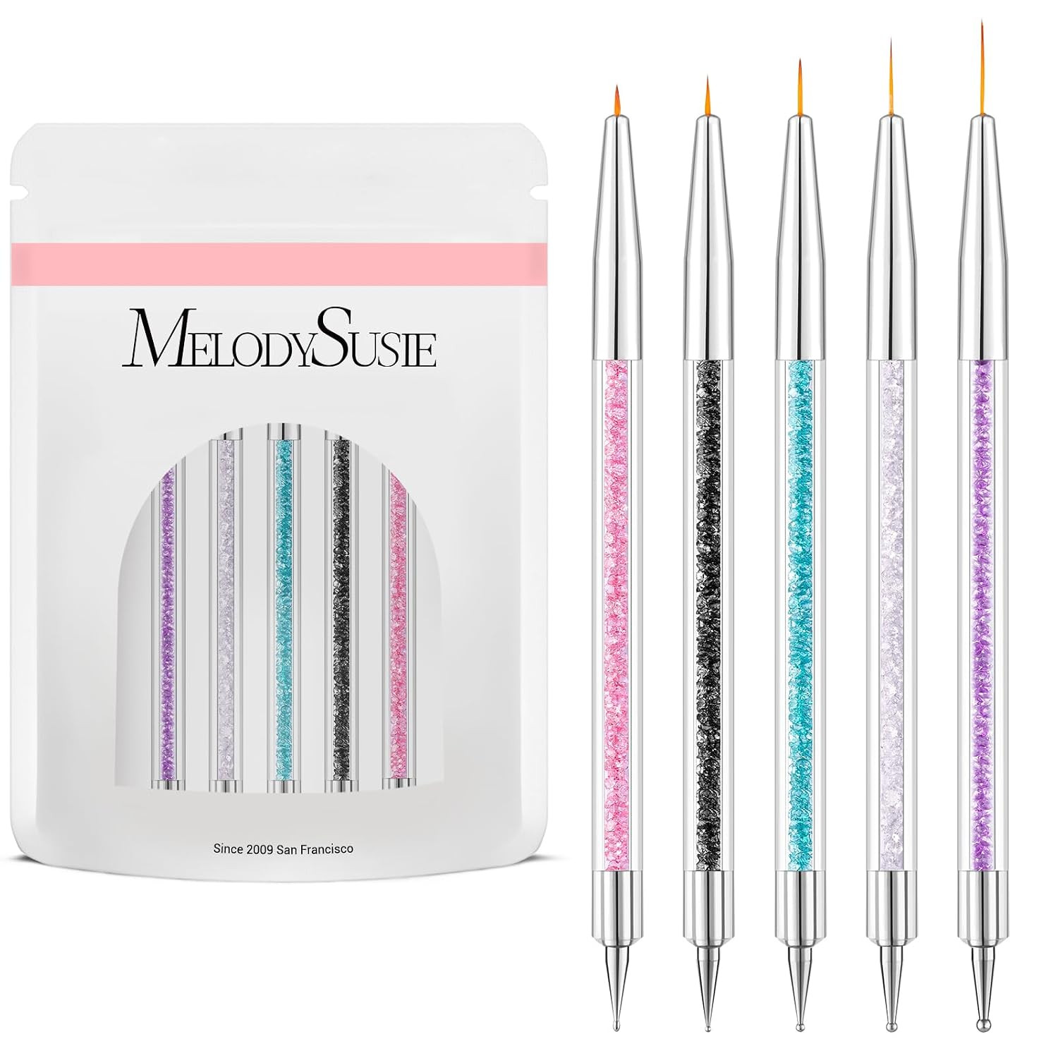 5 Pcs Nail Art Liner Brushes Dual Dotting Pen Set, for Long Lines French Tips Na