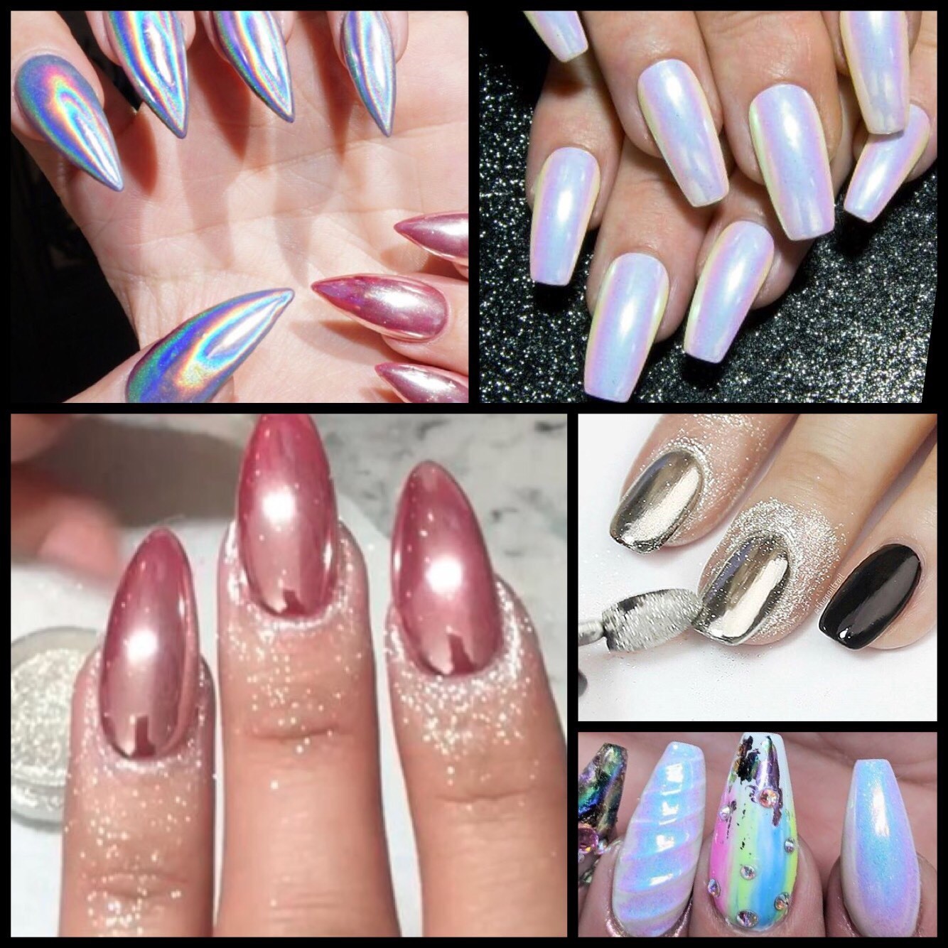 3 Pots Unicorn Nail Powder Aurora Holographic Mirror Holo Chrome Pigment Set