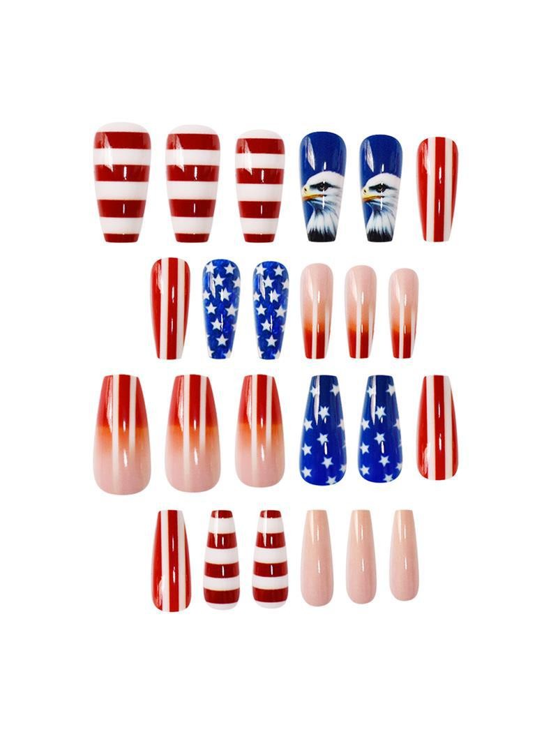 Patriotic Eagle Star Stripes Press On Nails Ballet Shape Cool Cute