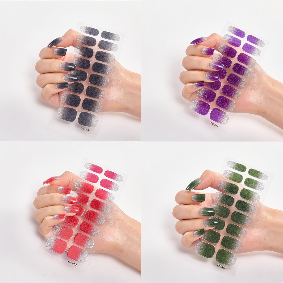 8 Sheets Semi Cured Nail Polish Strips Glitter Gel Stickers Multicolor