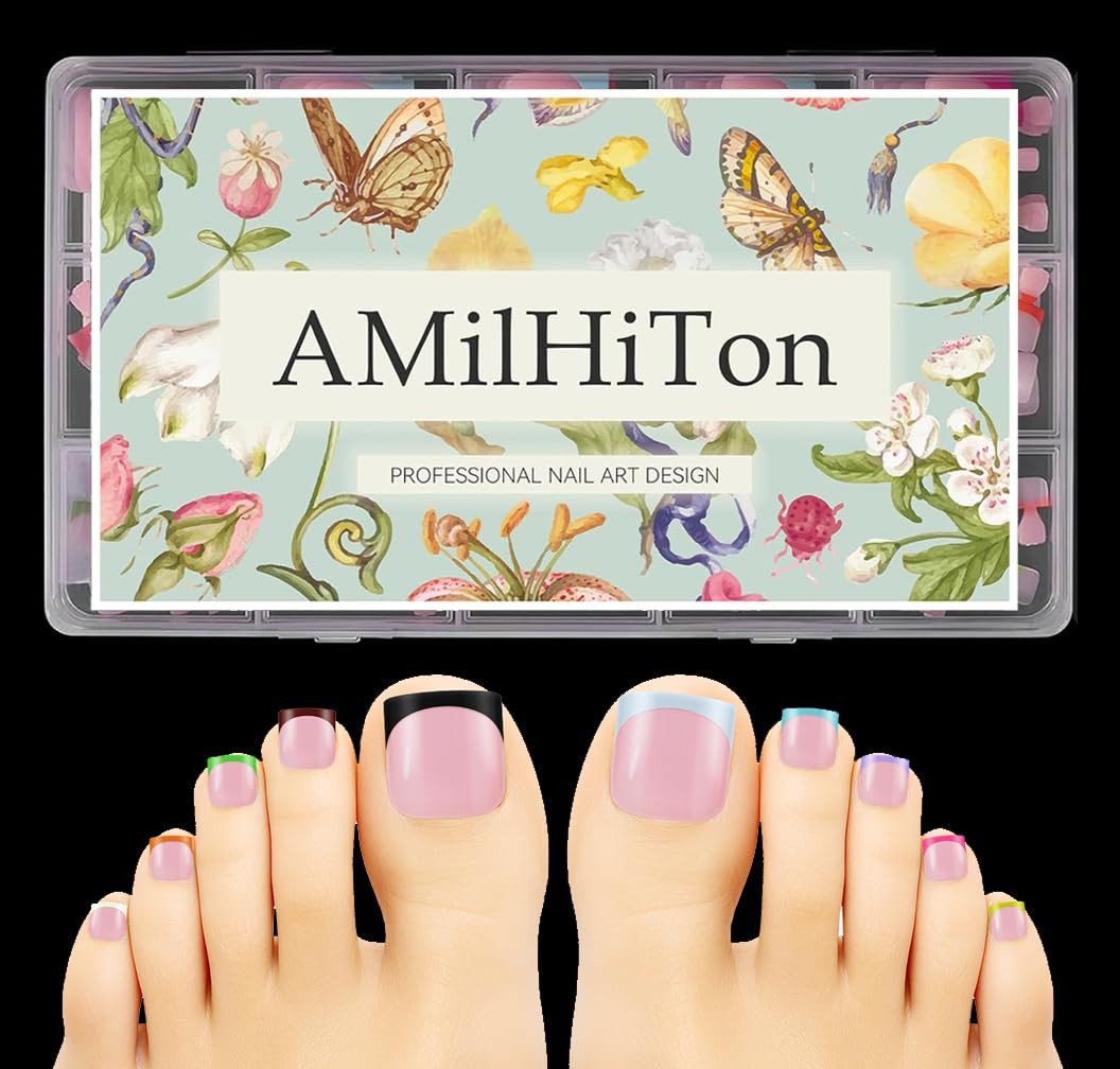 Toe Nail Tips Auxiliary Line, Square Full Cover for Wide Long Nail Beds, Matte P