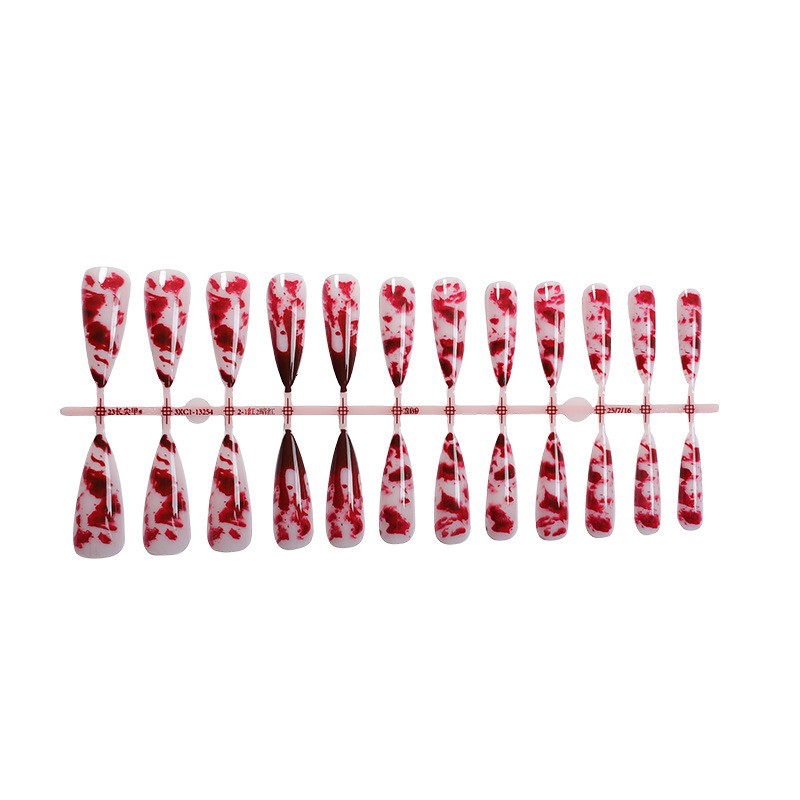 48 Pcs Blood Splatter Press on Nails, Long Stiletto Halloween Party Decor Nails