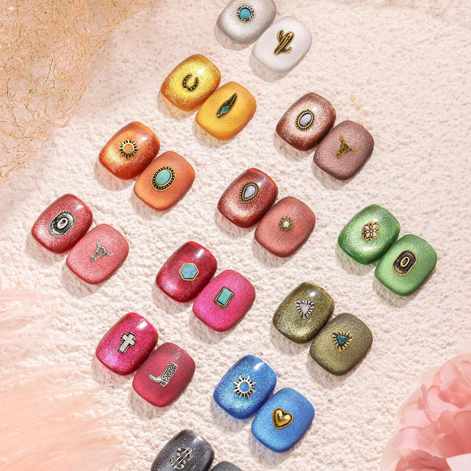 62 PCS Western Nail Charms – 3D Vintage Western Nail Charms and Gems Art Cowboy