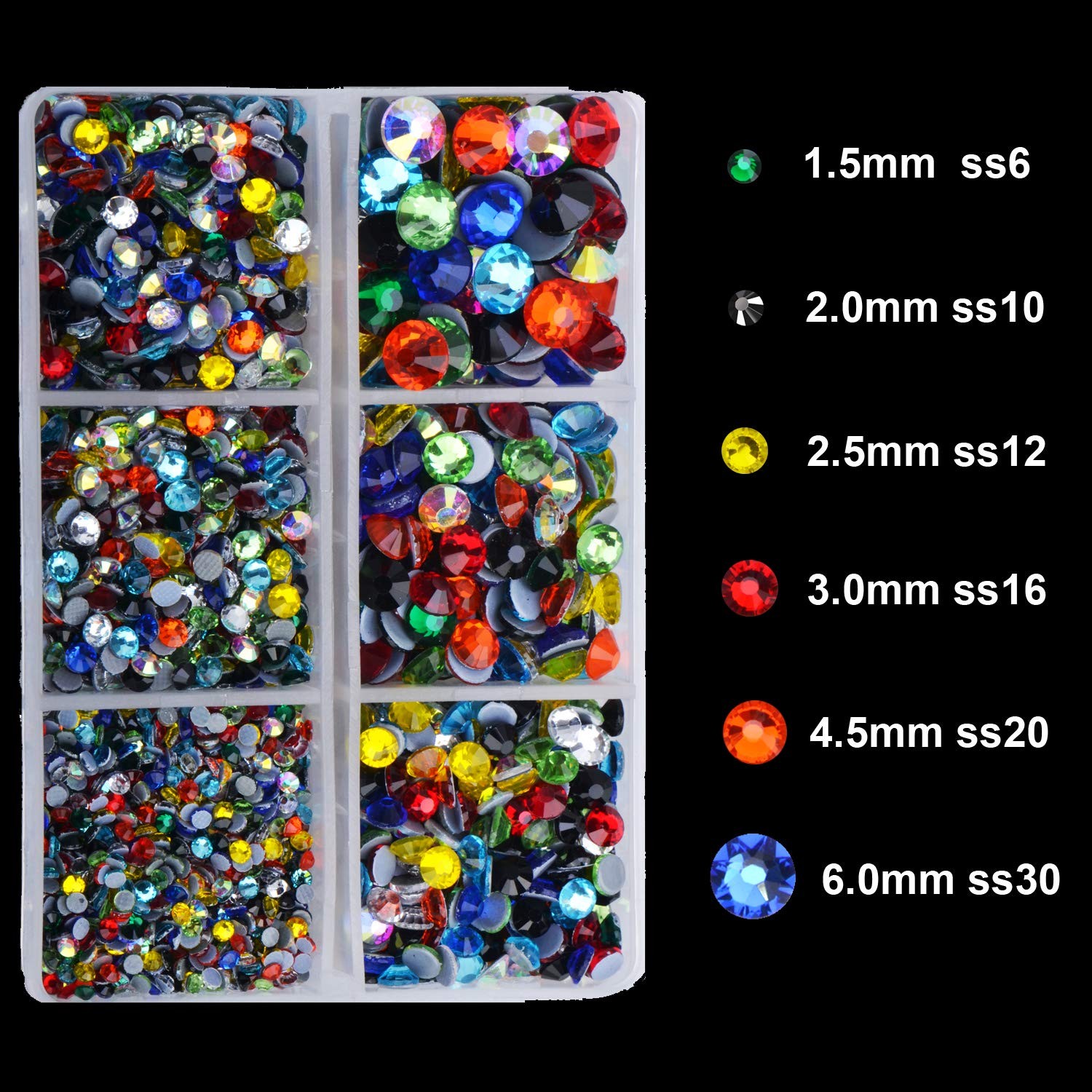 4000Pcs Mixed Size Hot Fix Round Crystals Gems Glass Stones Hotfix Flat Back
