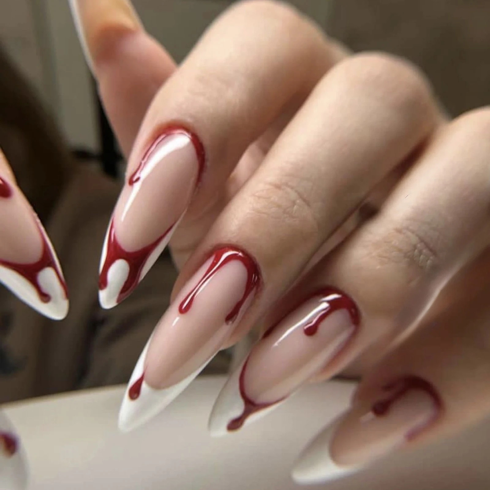 24pcs Red Blush Goth Long Stiletto Press On Nails