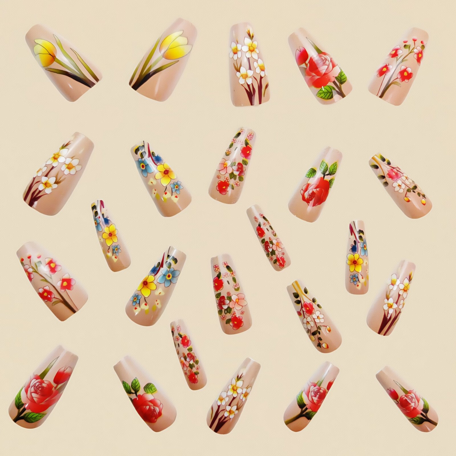 4 set （24Pcs/set ）Flowers False Nail Art Full Cover Artificial Fake Nails
