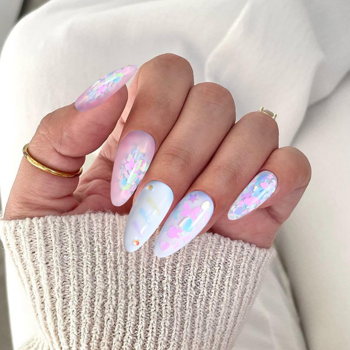 Holographic Nail Art Sequins, Iridescent Candy Colors Nail Confetti, 3D Chunk…