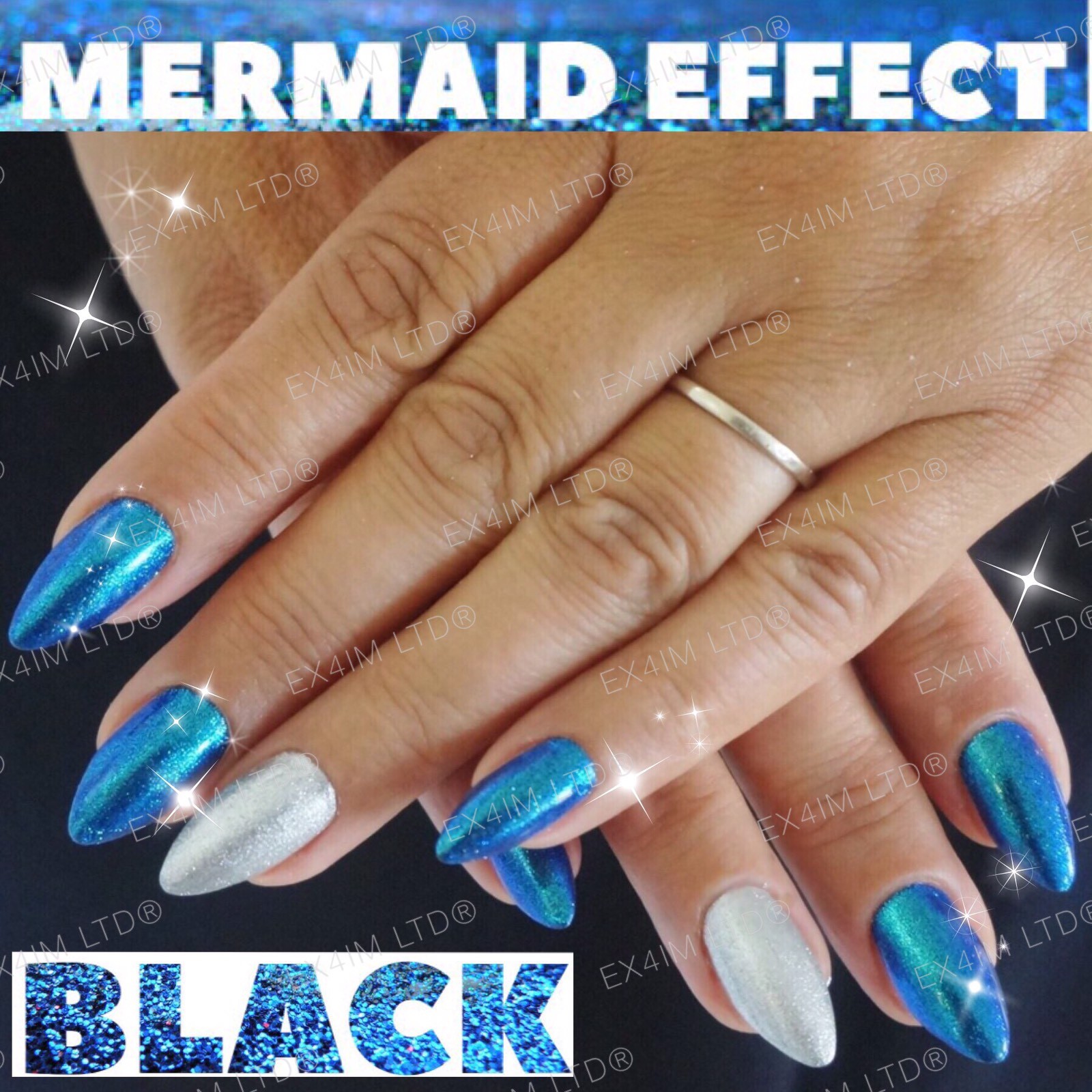Mermaid Effect BLACK Nail Art POWDER IRIDESCENT Trend Glitter Mirror 5g (black)