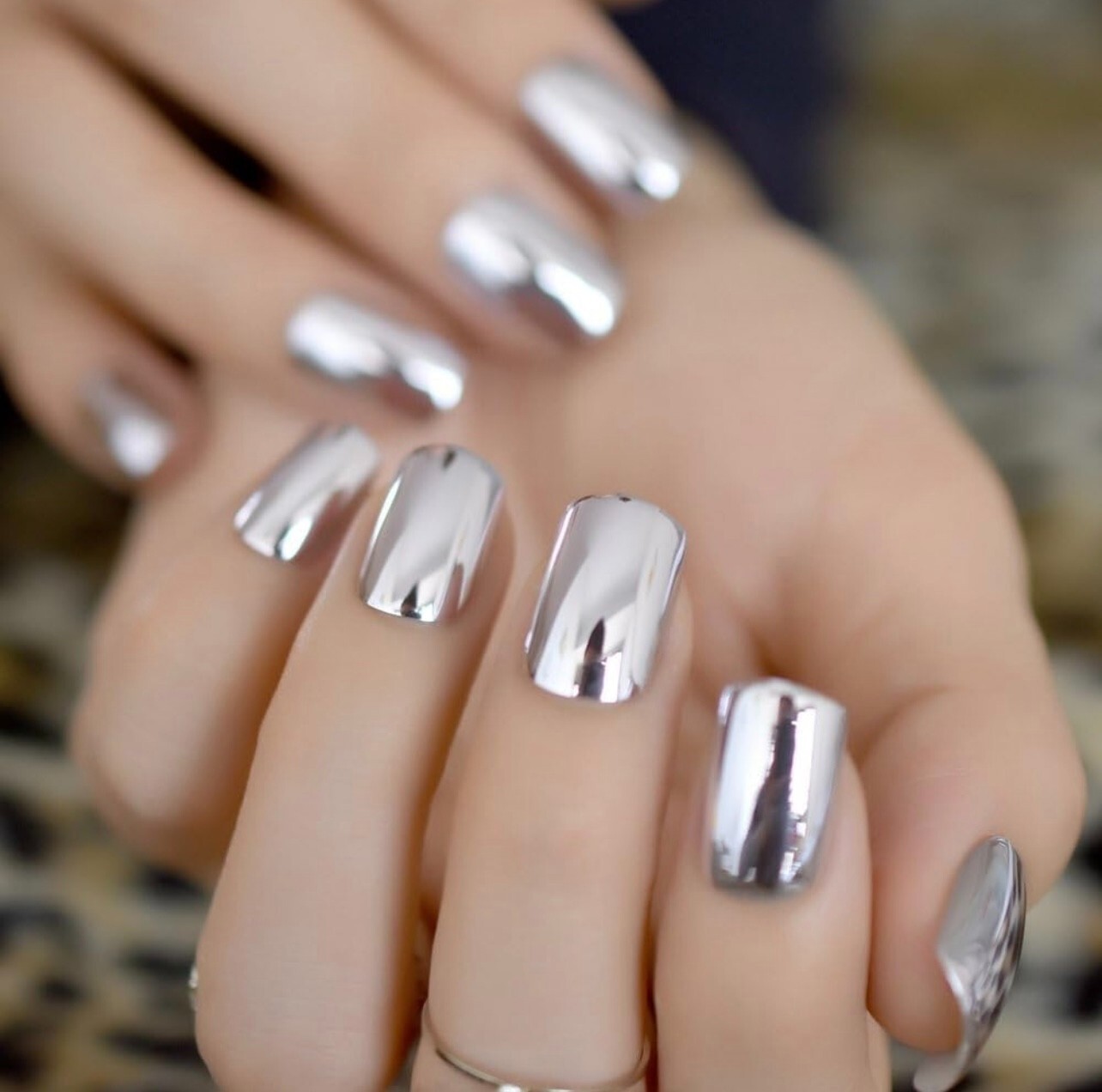 Coolnail Shiny Punk Style Metallic Short Reflective False Fake Nails Metal Plat