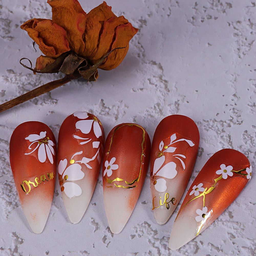 Flower Leaf Branch Butterfly Nail Stickers Daisy Love White Gold Flowers Branch