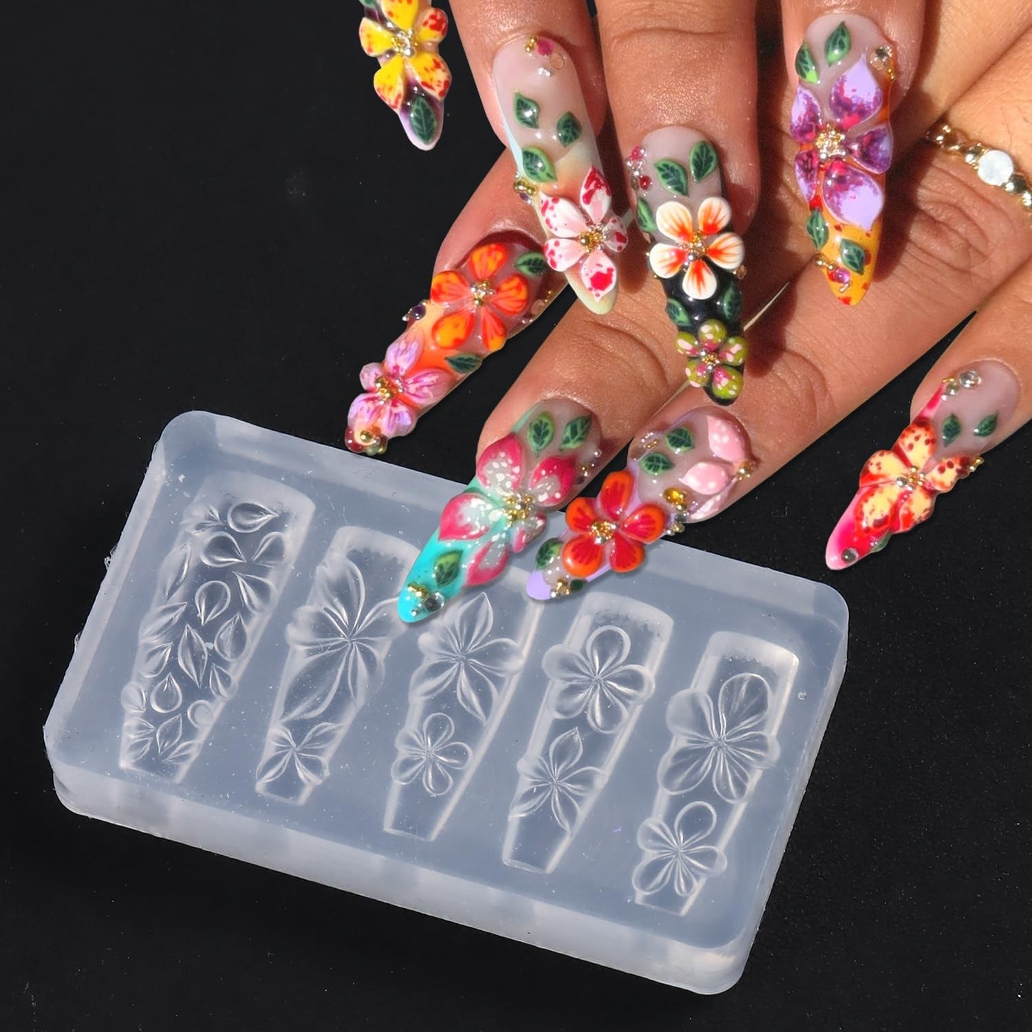 2PCS 3D Flowers Nail Art Silicone Mold, Spring Summer Hibiscus Flowers Blossom