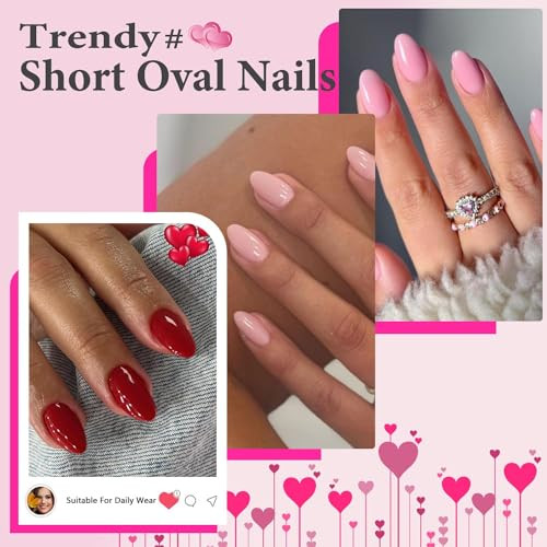 Baby Pink Press On Nails Short Oval,Natural Round Fake Nails,Short glossy pink