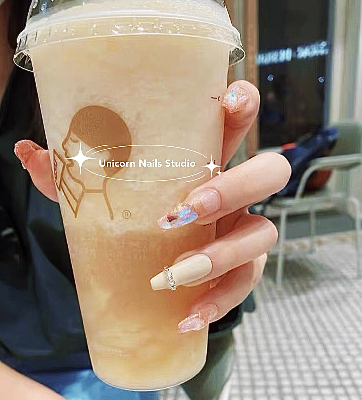 Pretty shiny｜Colorfully｜Milky Crystal | Long Coffin Nails | Press on Nail
