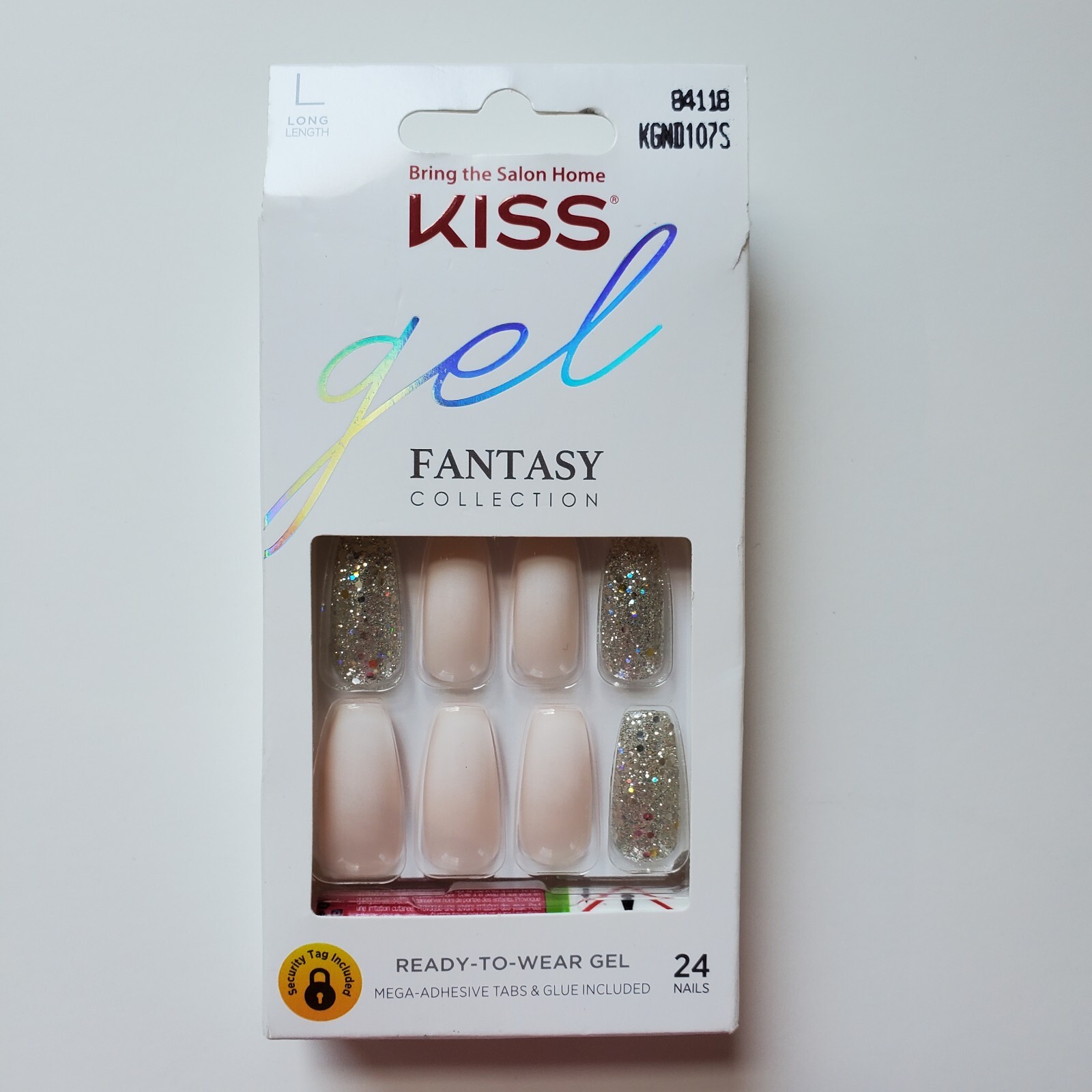 KISS Nails Gel Fantasy Glue On or Press On Nails Long Length Coffin Shape 84118