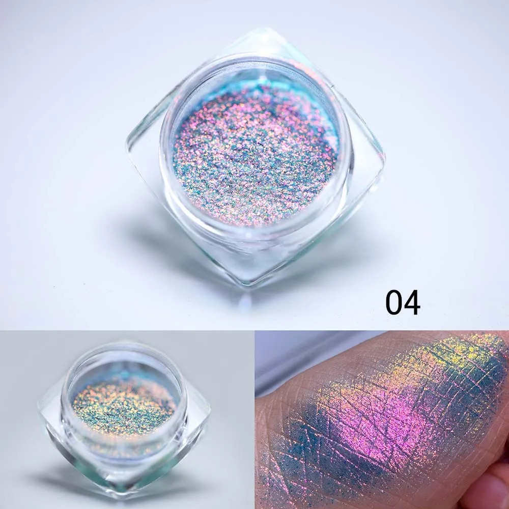 1 Box Multichrome Chameleon Nail Powder Glitter Aurora Neon Chrome Pigment Dust