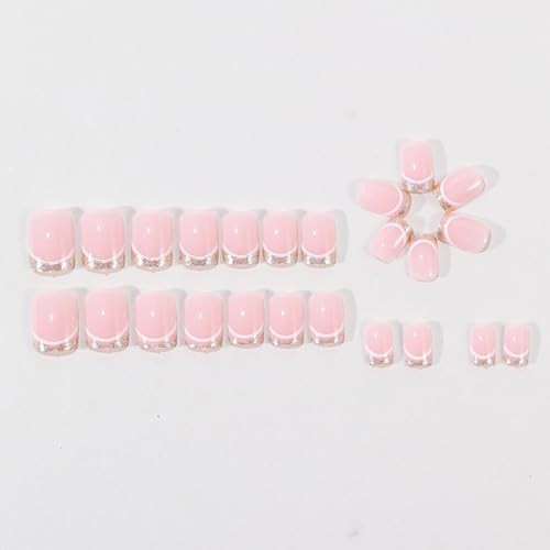 Glitter French Tip Press On Nails Short Square Fake Nails summer square nails-6