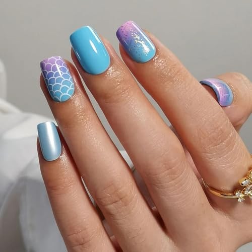 Soft Gel Press On Nails Kit – Sea Ocean Full Cover False Nail Tips with