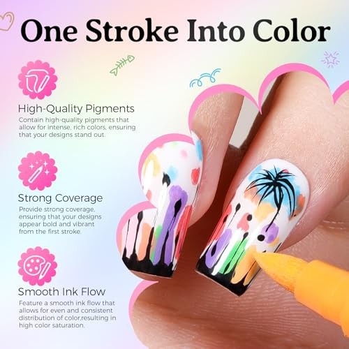 24 Colors Nail Art Pens Set for DIY Nail Art, 0.7mm MarkerPen | Dual-Tip,