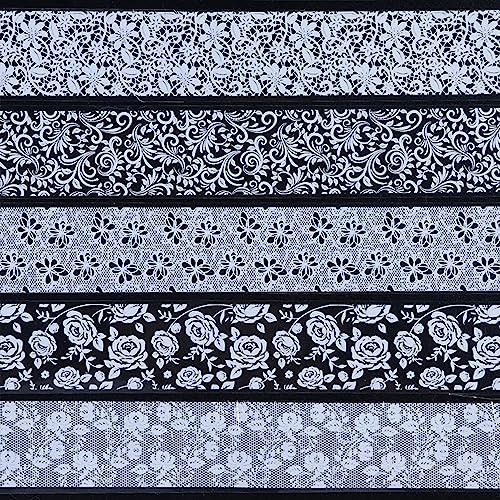 10 Rolls Black White Flower Nail Foil Transfer Sticker Kit Lace Nail Foil