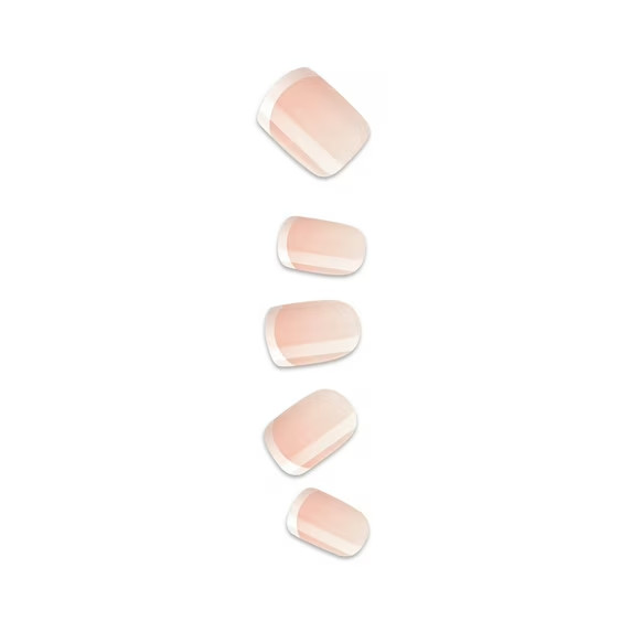 KISS imPRESS Short Square Oval Press on Nails, Pink French Tip, 30 Pieces