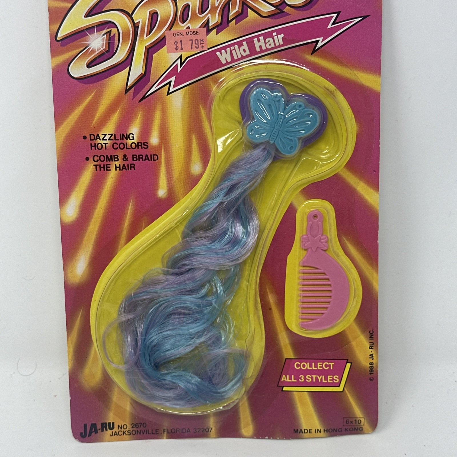 Vtg Ja-Ru Sparkle Wild Hair Extension Butterfly Clip Kid’s Play Accessories 1988