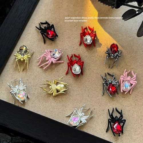 Spider Nail Art Charms 12PCS 3D Metal Resin Jewels for Acrylic Nails Halloween