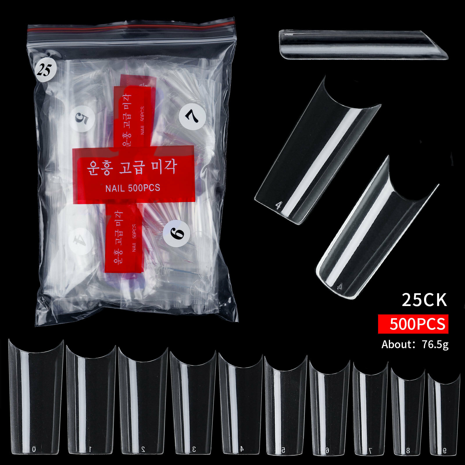 500Pcs/Bag XXL/M/S C Curve False Nail Tips Square Tip Gel Acrylic Nails 10 Sizes