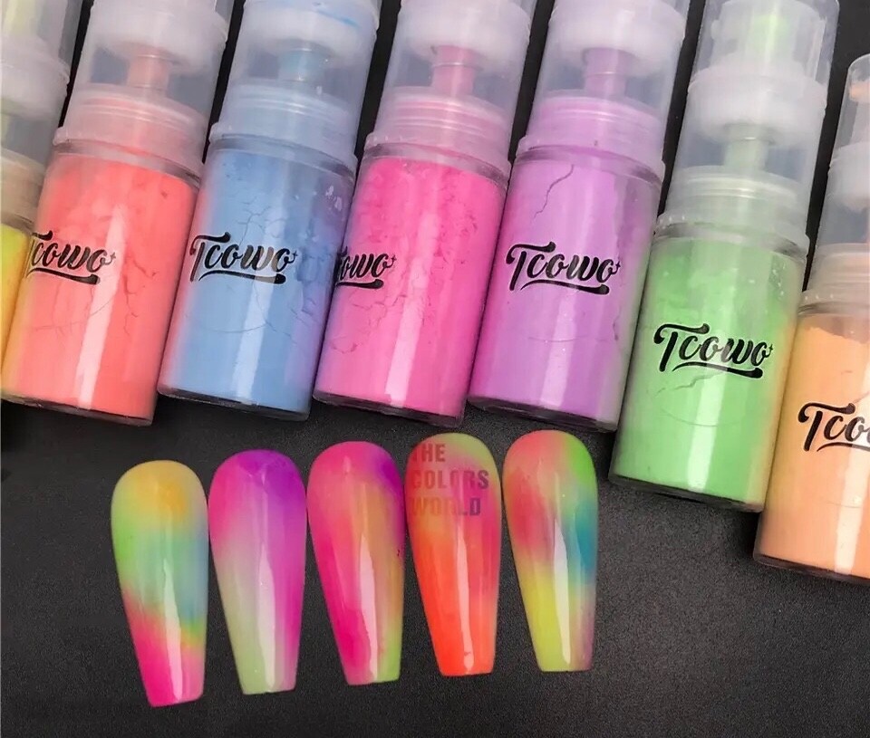 6 Colour Set Neon Pigment Nail Art Powder spray for Ombre nails face Body