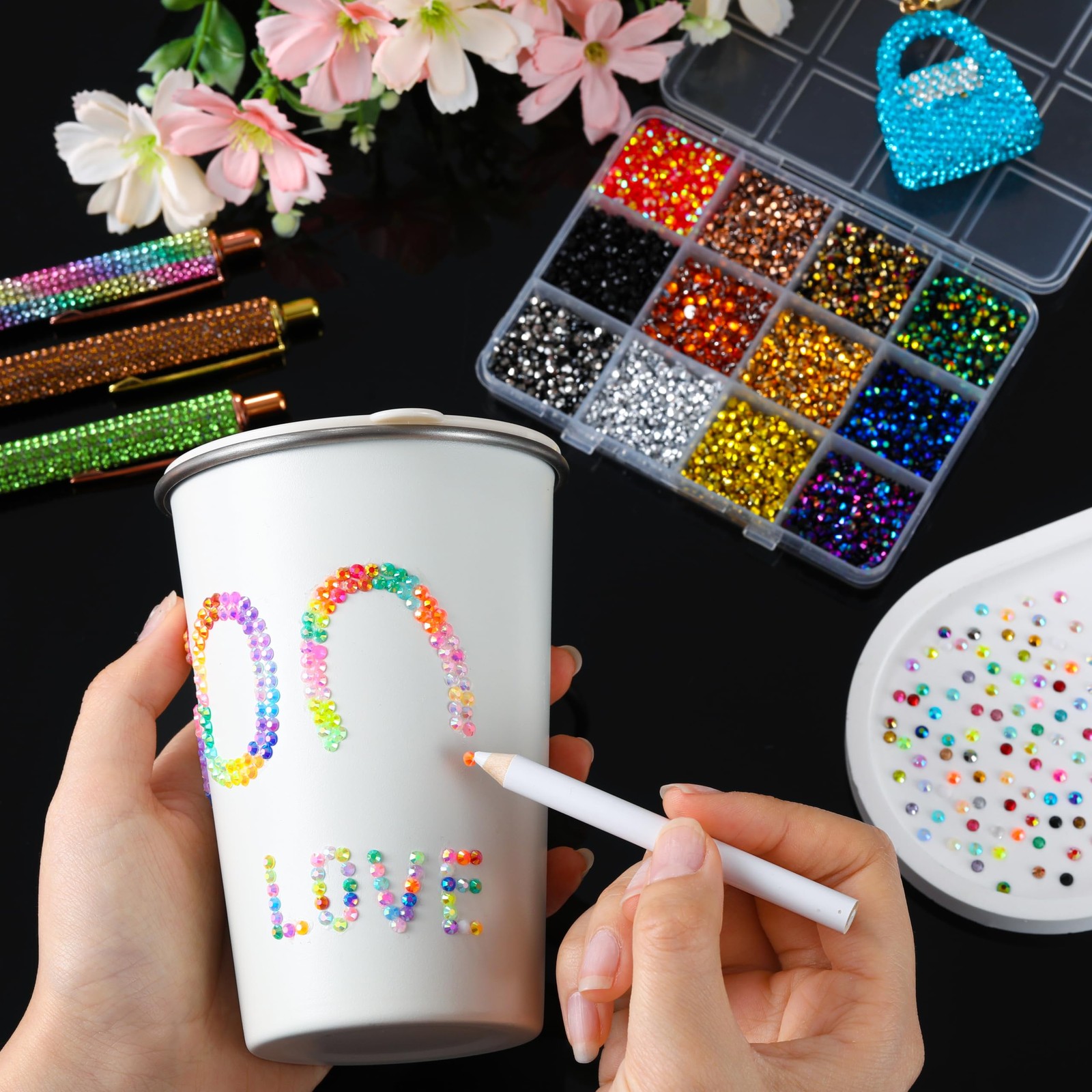 LERBOU Bedazzling Kit – 8 Boxes 3D Nail Art Accessories: 60 Colors Resin Rhin…