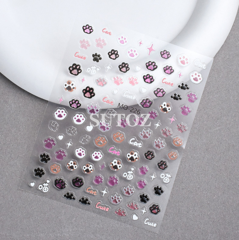 5D Embossed Cat Dog Paws Assorted Designs Gel Nail Stickers Adhesive NS52