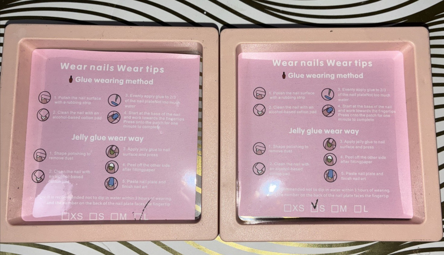 Set of 2 Designer Nail Art Press on Nails Pink & Silver & Purple Embellished