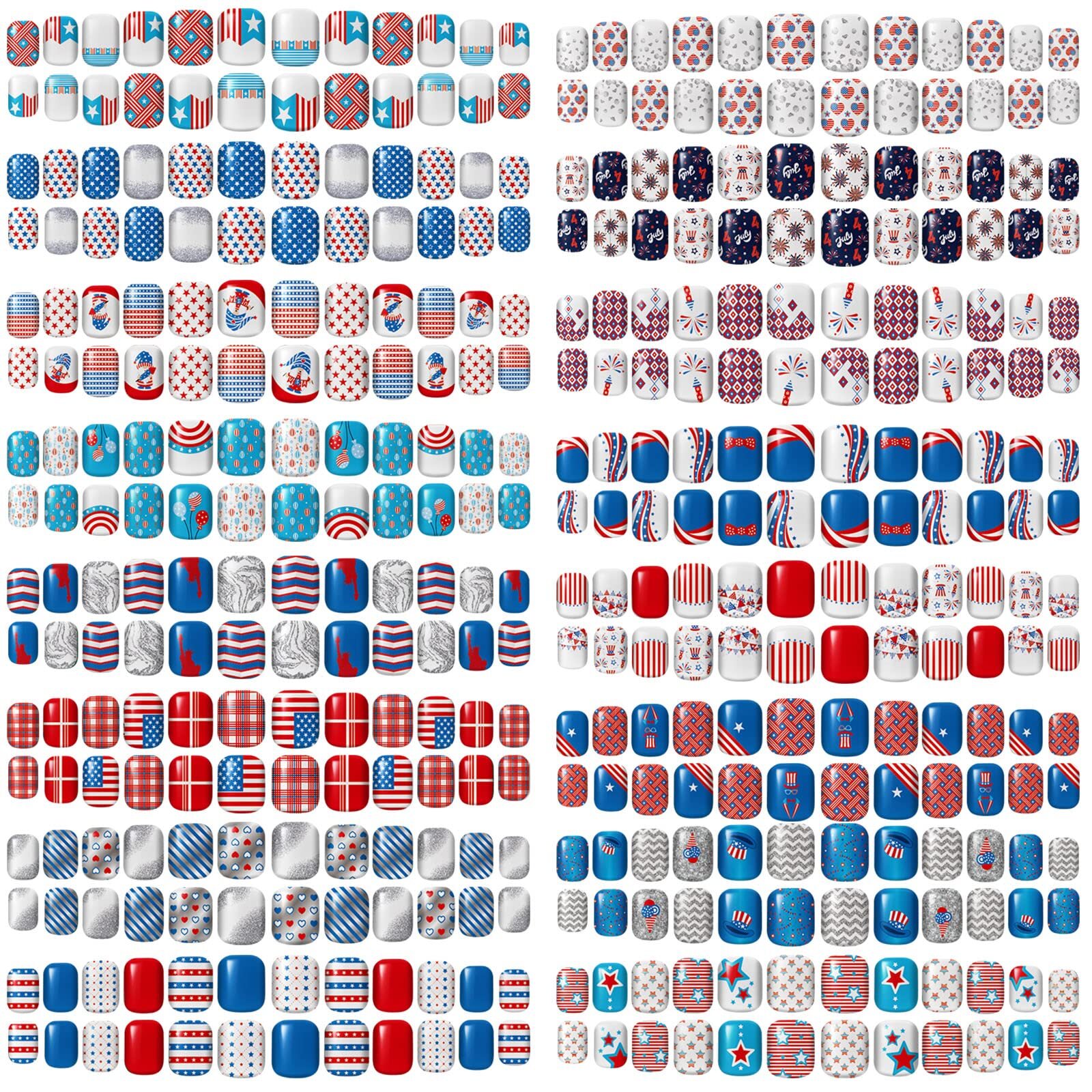384 Pieces 16 Pack 4th of July Press On Nails Short Patriotic Press On Nails