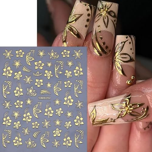 6 Sheets Flower Nail Art Stickers Gilding Gold Silver Flower Nail Decals