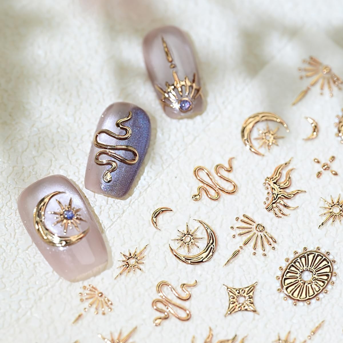 1 Sheets Embossed Star Nail Stickers for Nail Art Gold Snake Nail Decals 5D Self