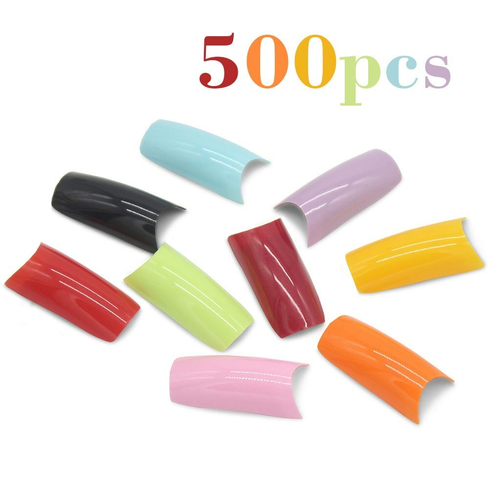 500Pcs Candy Colors French False Nail Tips Coffin UV Gel Acrylic Nails DIY Decor