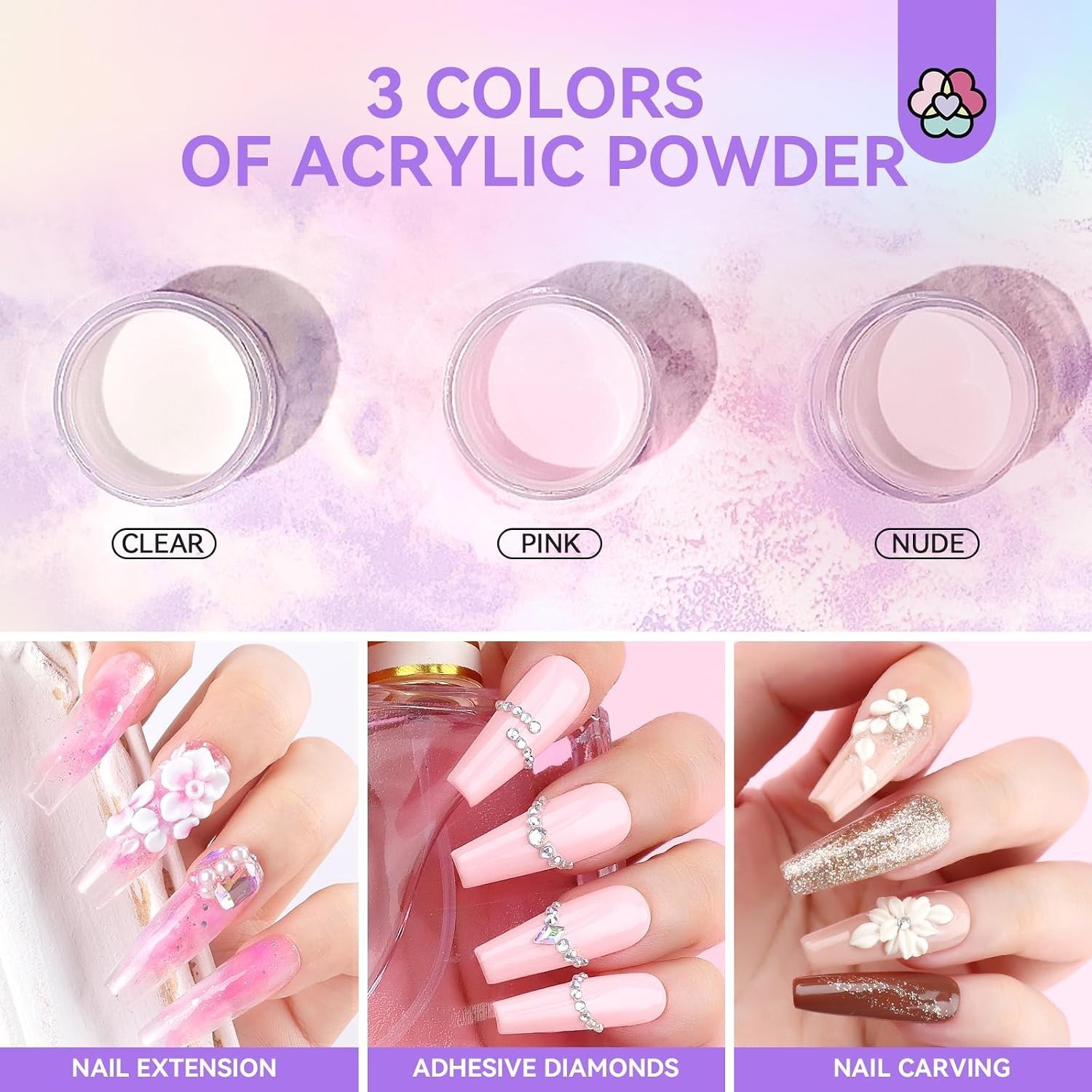 Complete Acrylic Nail Kit for Beginners: Clear, Nudes & Pink Powder Essentials