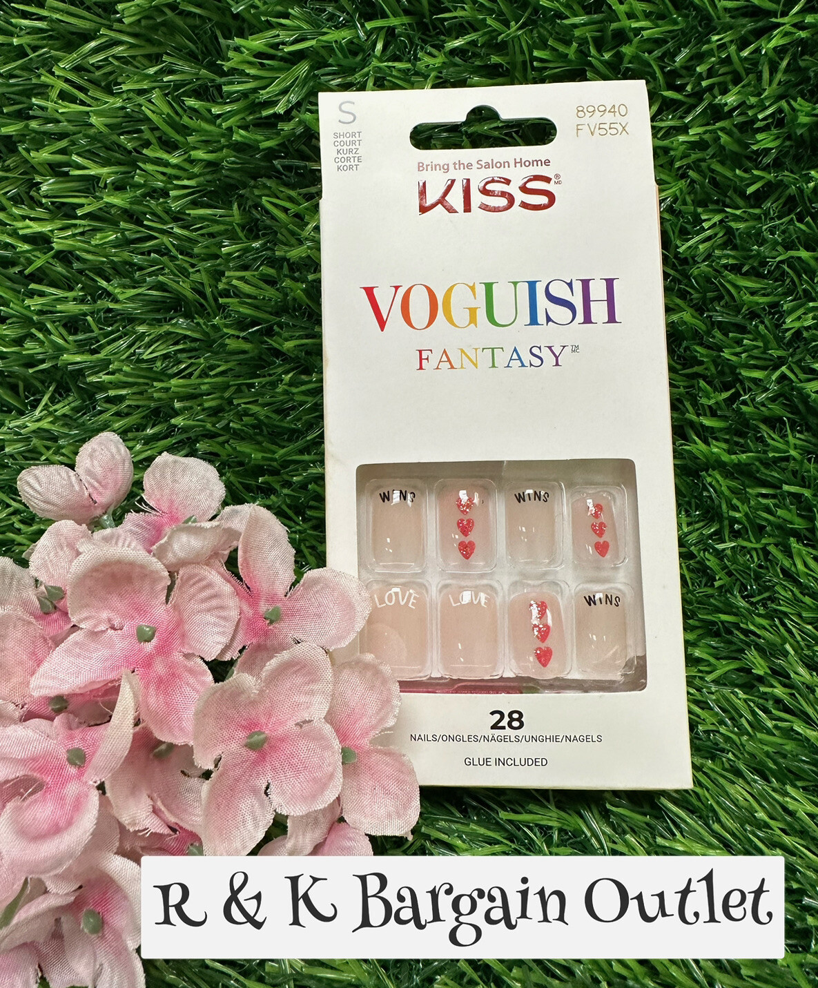 Kiss Voguish Fantasy Faux Press On Nails Short Love Wins Hearts Gel Look 89940