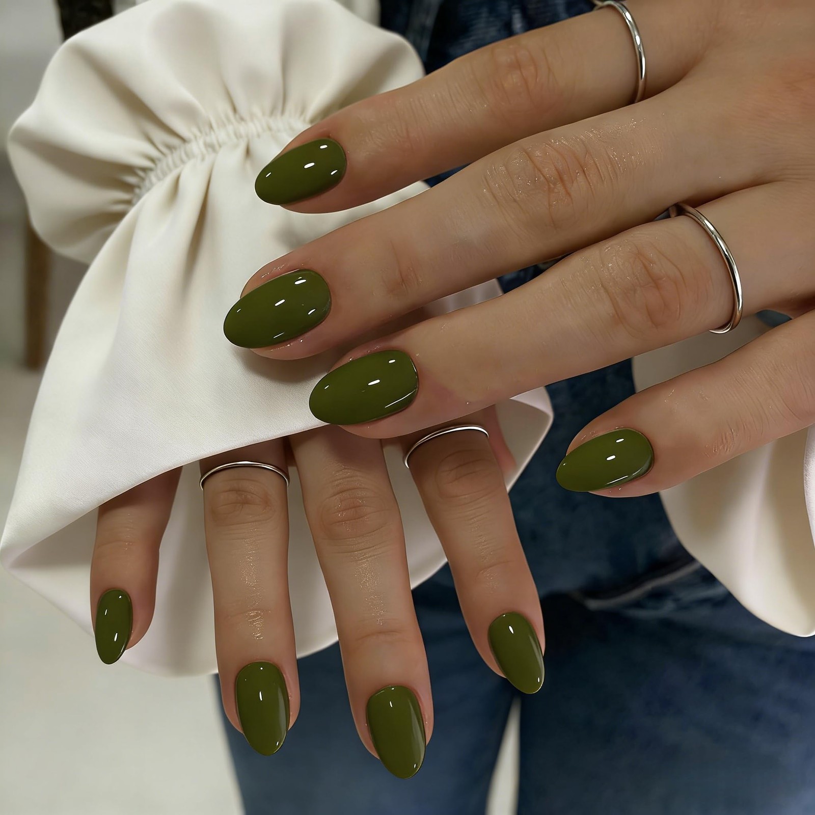 KQueenest Press On Nails Short – Olive 32 Pieces (Pack of 1), forest green