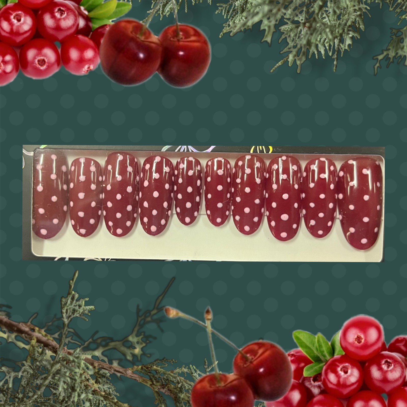 Hand painted red Polka dot oval nails (glue not included)