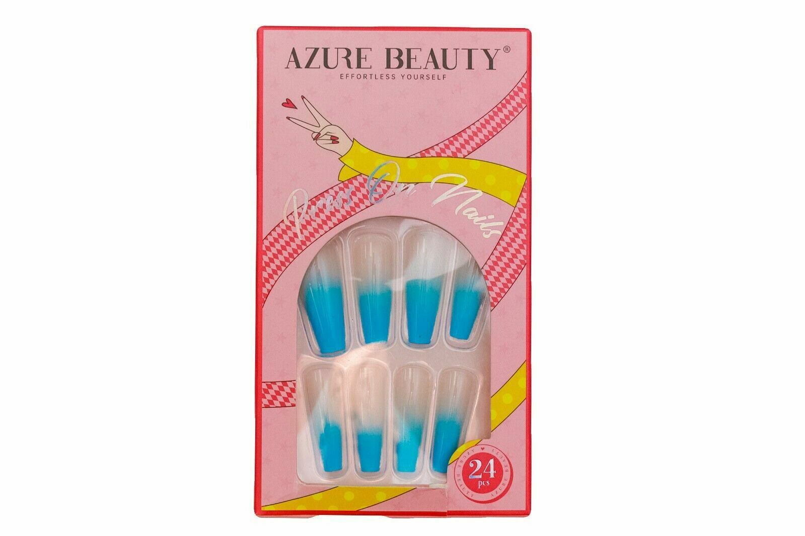 24 Custom Blue White Ombre Long Coffin ABS Designer 9 Size Press On Nails Set