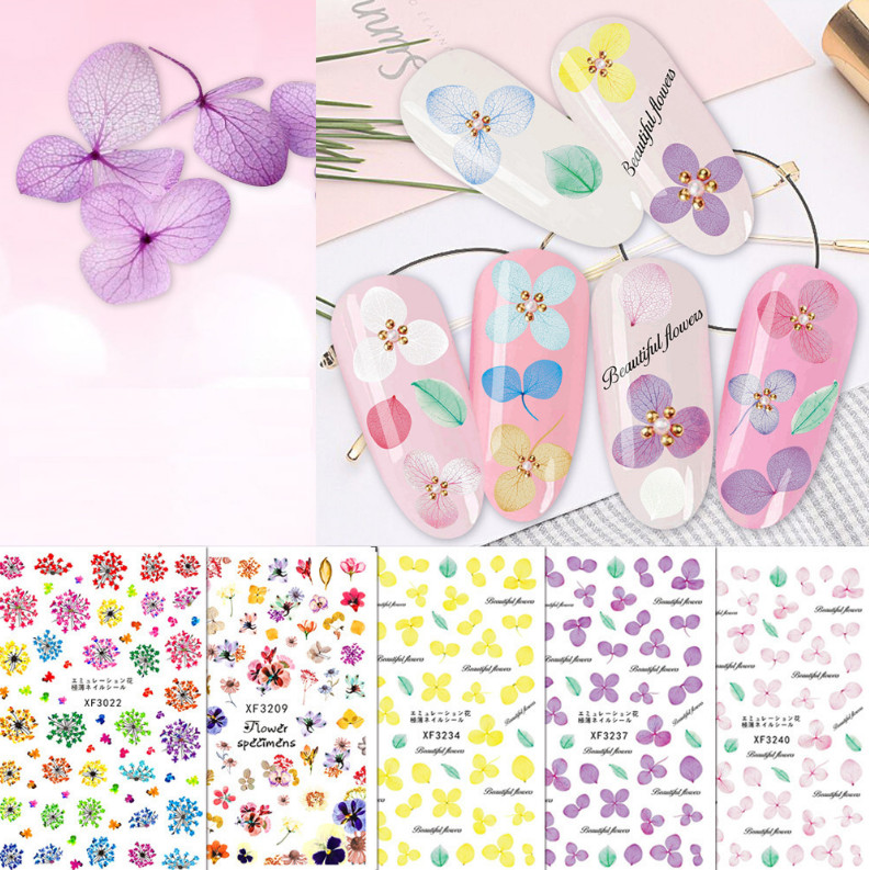 Nail Art 3D Stickers Design Decoration Tip Flowers Pink Yellow Purple Green NS36