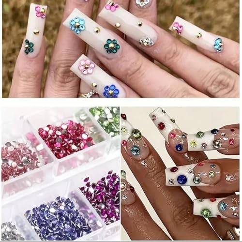 24Grid Shiny Colorful Nail Art Rhinestones 3D Flatback Dark Green + Royal Blue