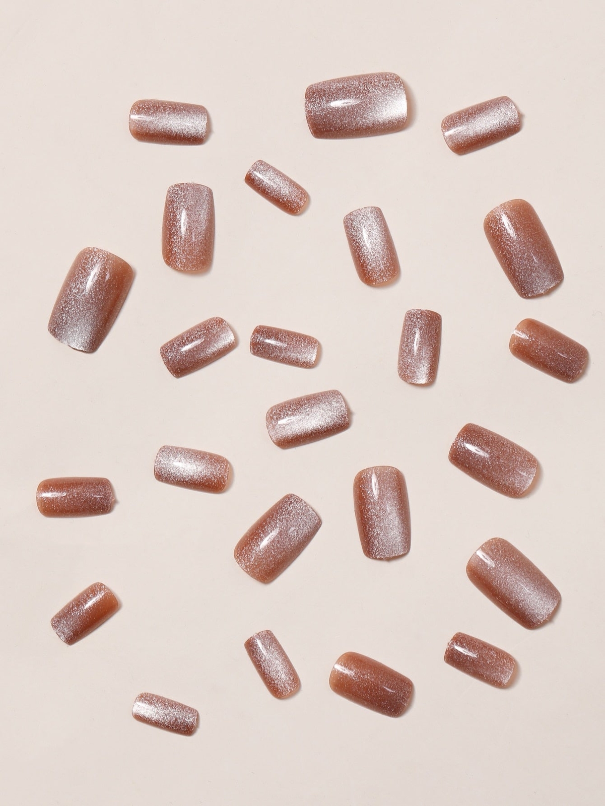 24pcs Square Apricot Glitter Cat Eye Effect Fake Nail Press On Nails False Nails