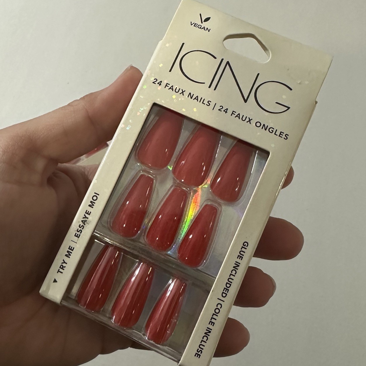 Lot of 3 Packages Icing Faux Nails Press Ons w/ Glue Solid Red Long
